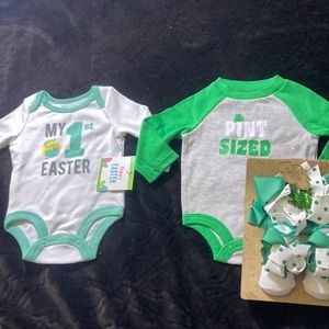0-3m St.Patrick’s & Easter SET NEW Baby Girl Bodysuits, Headband & Booties